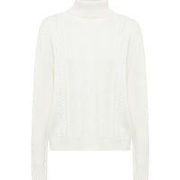 Close up of the Ivory Quirindi cable knit in Merino wool