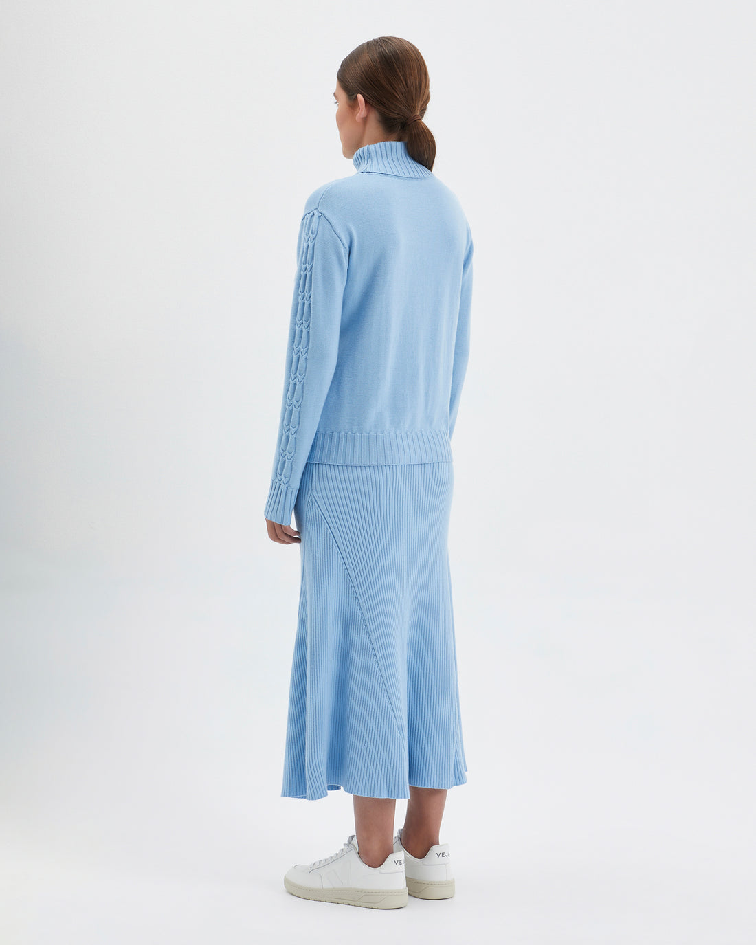 Merino wool cable knit sweater in a seafoam colour