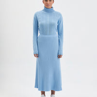 Seafoam Rachel Midi Skirt in merino wool with bias-cut A-line design.