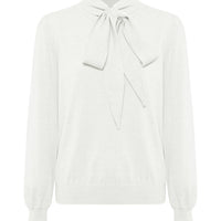 White Merino wool sweater with bow detail