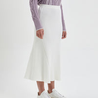 White A-line merino wool midi skirt
