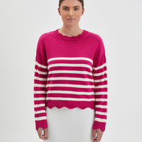 Striped Peony Scallop Wool Sweater with romantic scalloped details.