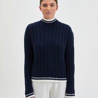 Katherine Sweater in Australian Merino wool blend with stylish contrast details.