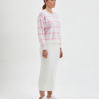 Comfortable pink Merino wool gingham jumper for layering