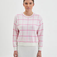 Pink gingham Merino wool jumper with windowpane checks
