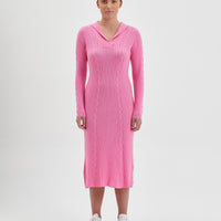 Candy Queenie Knit Dress with vertical cable details and lapel collar.