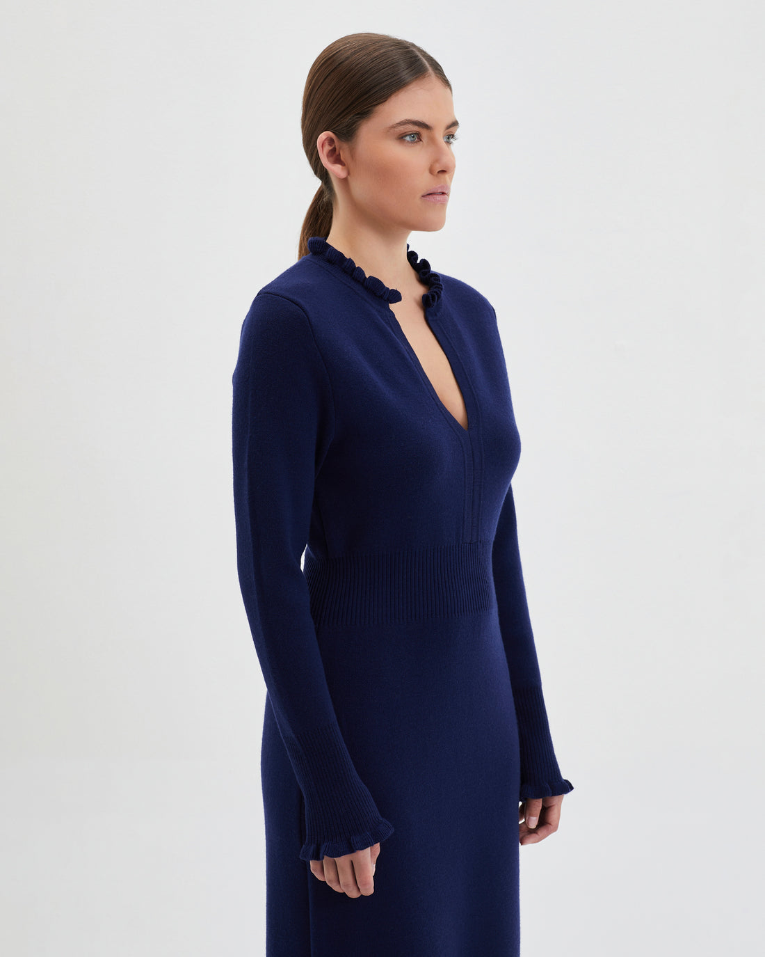 Timeless Little River Knit Dress in navy, crafted from premium merino wool.
