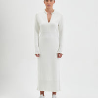 Ivory Little River Knit Dress with ruffled cuffs and neckline.