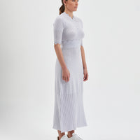 Pearl merino wool dress with corset-style bodice and button details