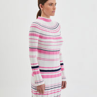 Wool dress in candy stripe, crafted from luxurious merino wool.
