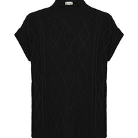 Close-up of Black Merino Wool Vest – soft, breathable ladies knit vest for stylish layering