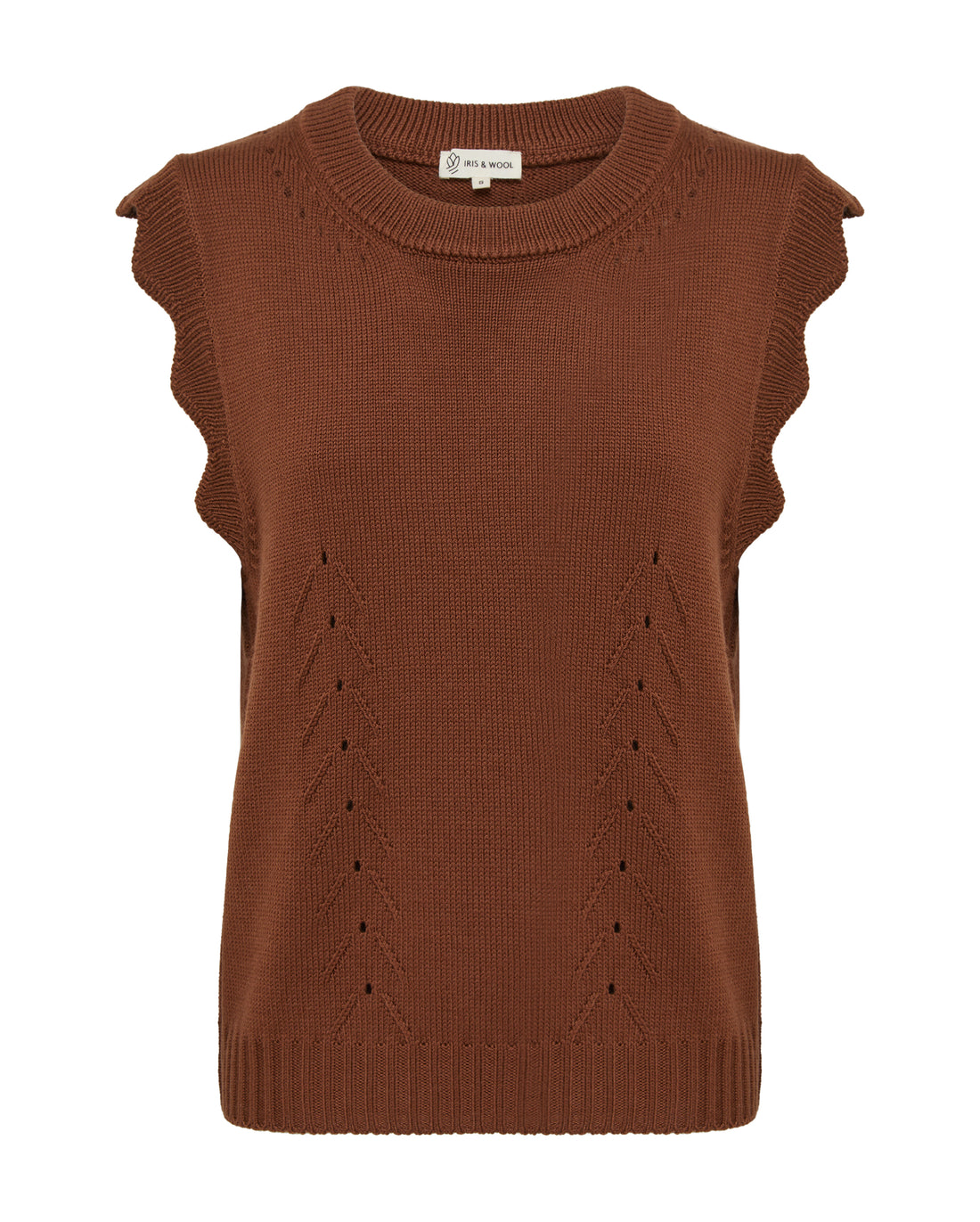Close-up of Walnut Knitted Vest – soft Merino wool with delicate stitching