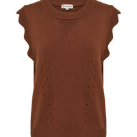 Close-up of Walnut Knitted Vest – soft Merino wool with delicate stitching