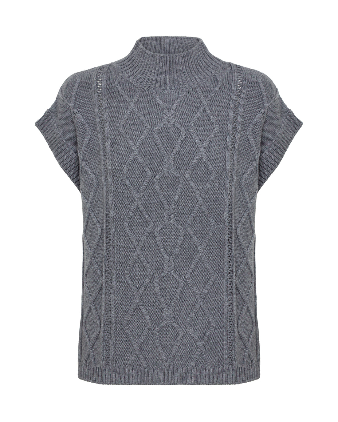 Close-up of Grey Ladies Knit Vest – soft, breathable Merino wool vest for cozy layering