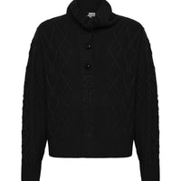 Close-up of Black Wool Sweater – soft, breathable, and refined cable-knit texture