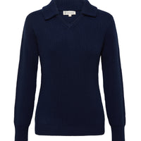 Close-up of Navy Ladies Wool Jumper – breathable and lightweight Merino wool knit