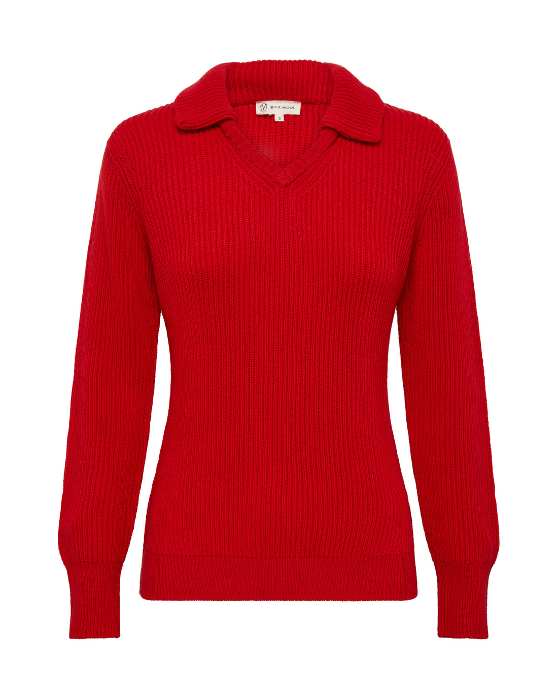 Close-up of Red Ladies Wool Sweater – soft, breathable pure wool knitwear