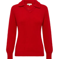 Close-up of Red Ladies Wool Sweater – soft, breathable pure wool knitwear