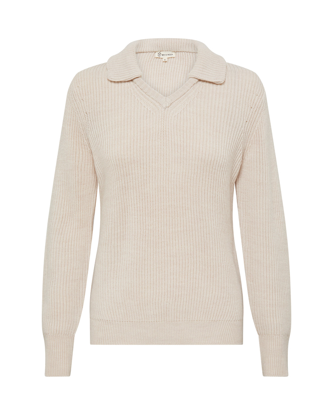 Close-up of Oat Melange Ladies Wool Jumper – breathable and cozy Merino wool knitwear