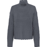 Close-up of Grey Wool Sweater – intricate open-knit detailing and ribbed cuffs
