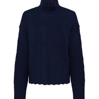 Close-up of Navy Wool Sweater – textured open-knit pattern with ribbed cuffs