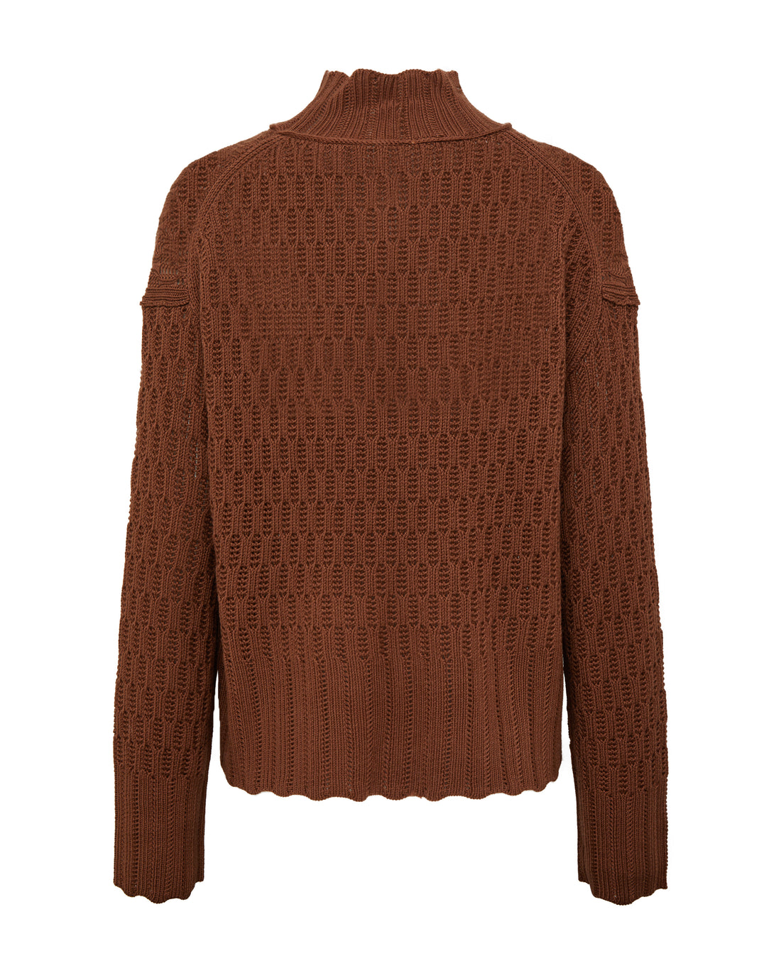 Close-up of Brown Wool Sweater – soft open-knit detailing and ribbed cuffs
