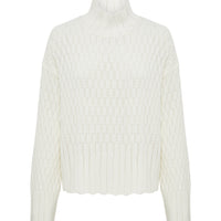 Close-up of Cream Wool Sweater – textured open-knit pattern with ribbed cuffs and hem