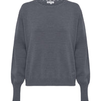 Close-up of Grey Merino Sweater – soft, breathable pure wool knitwear