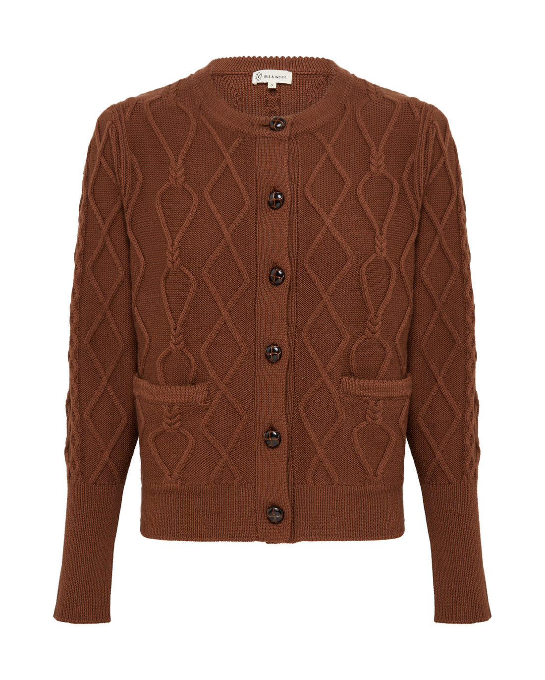 Close-up of Brown Wool Cardigan – breathable and cozy pure Merino wool knitwear