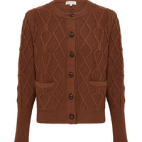 Close-up of Brown Wool Cardigan – breathable and cozy pure Merino wool knitwear