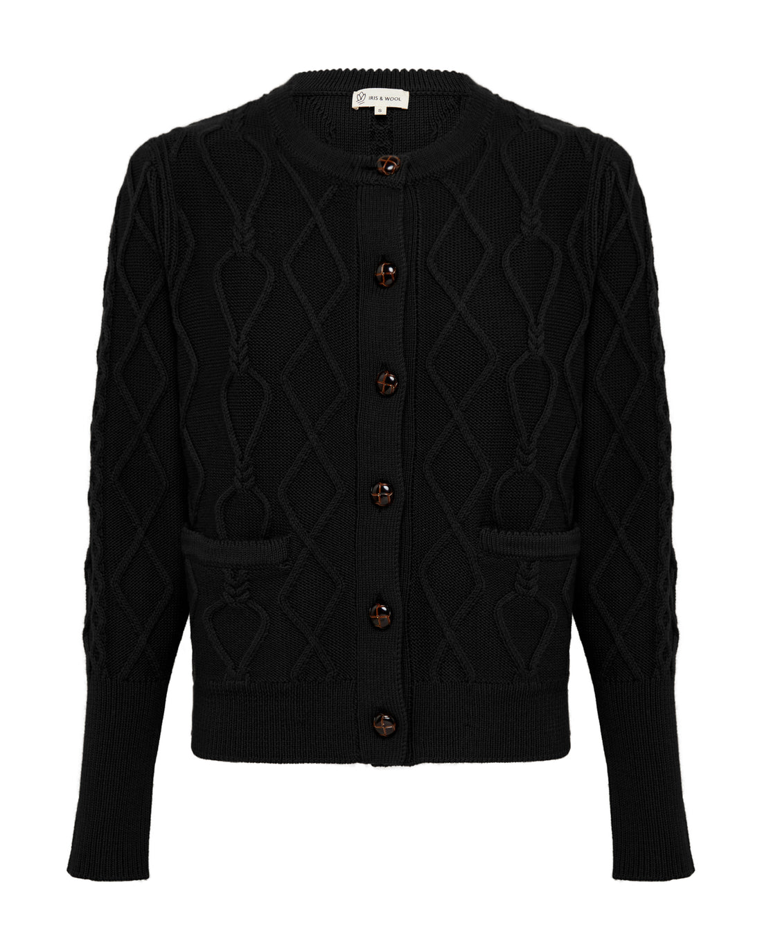 Close-up of Black Wool Cardigan – soft, breathable Merino wool knitwear