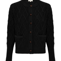 Close-up of Black Wool Cardigan – soft, breathable Merino wool knitwear