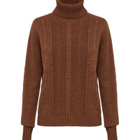 Close-up of Walnut Wool Sweater – intricate wheat-inspired cable knit pattern