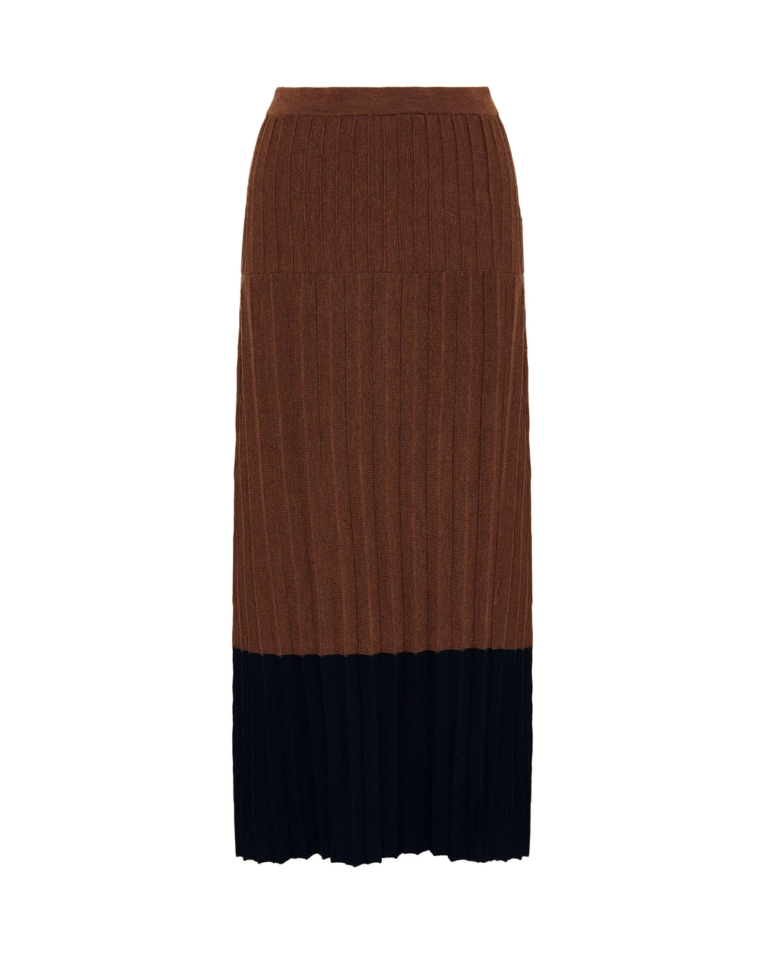 Close-up of Brown Merino Wool Skirt – soft pleats and flowing knit fabric