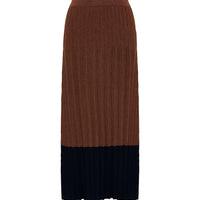 Close-up of Brown Merino Wool Skirt – soft pleats and flowing knit fabric