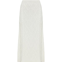 Close-up of Cream Maxi Wool Skirt – delicate cable-knit pattern and elastic waistband