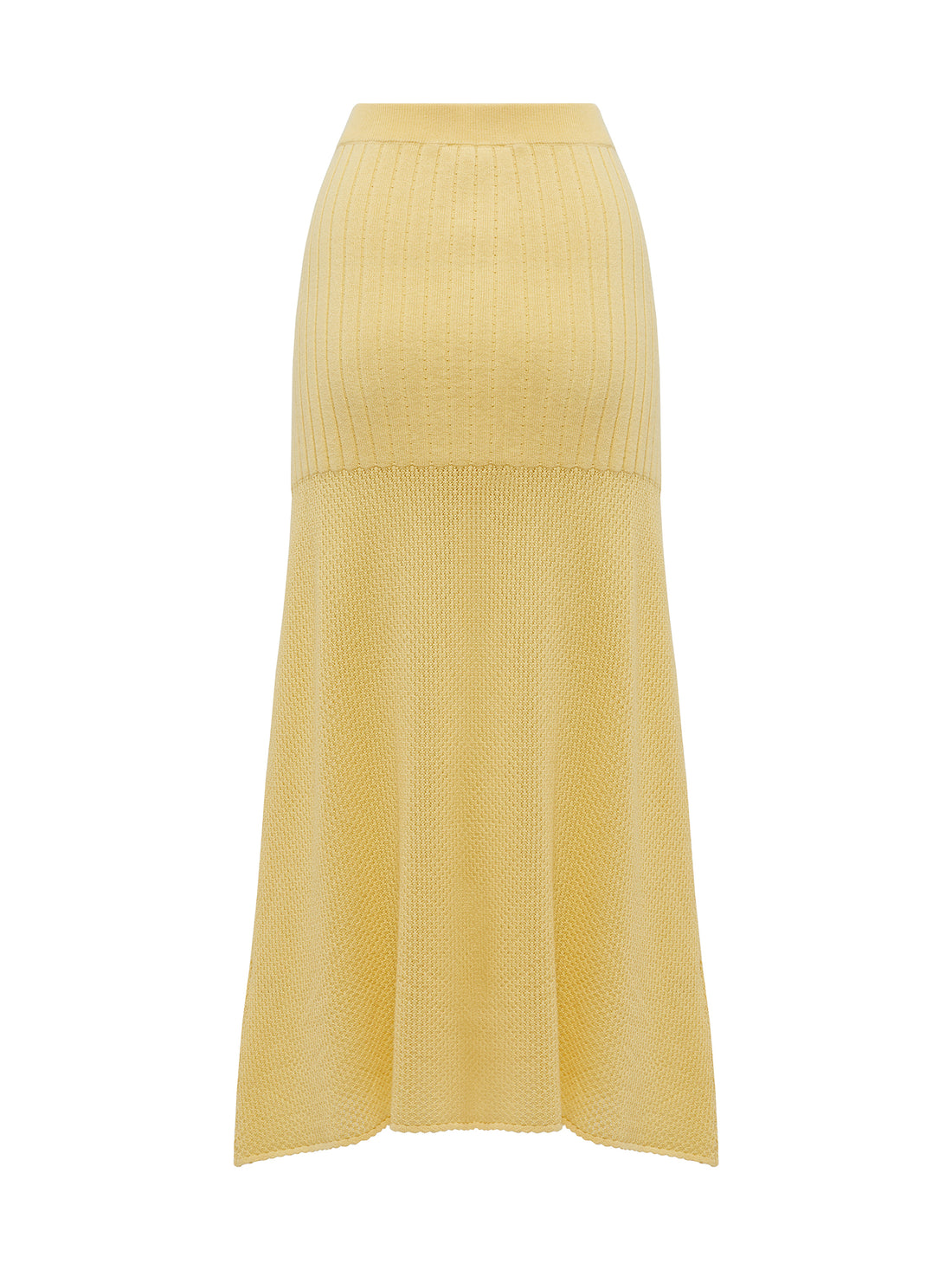 Close up of yellow maize wool skirt perfect for summer events.