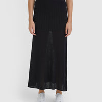 Black Ruby Pointelle maxi skirt with drawstring waist and pointelle hem.