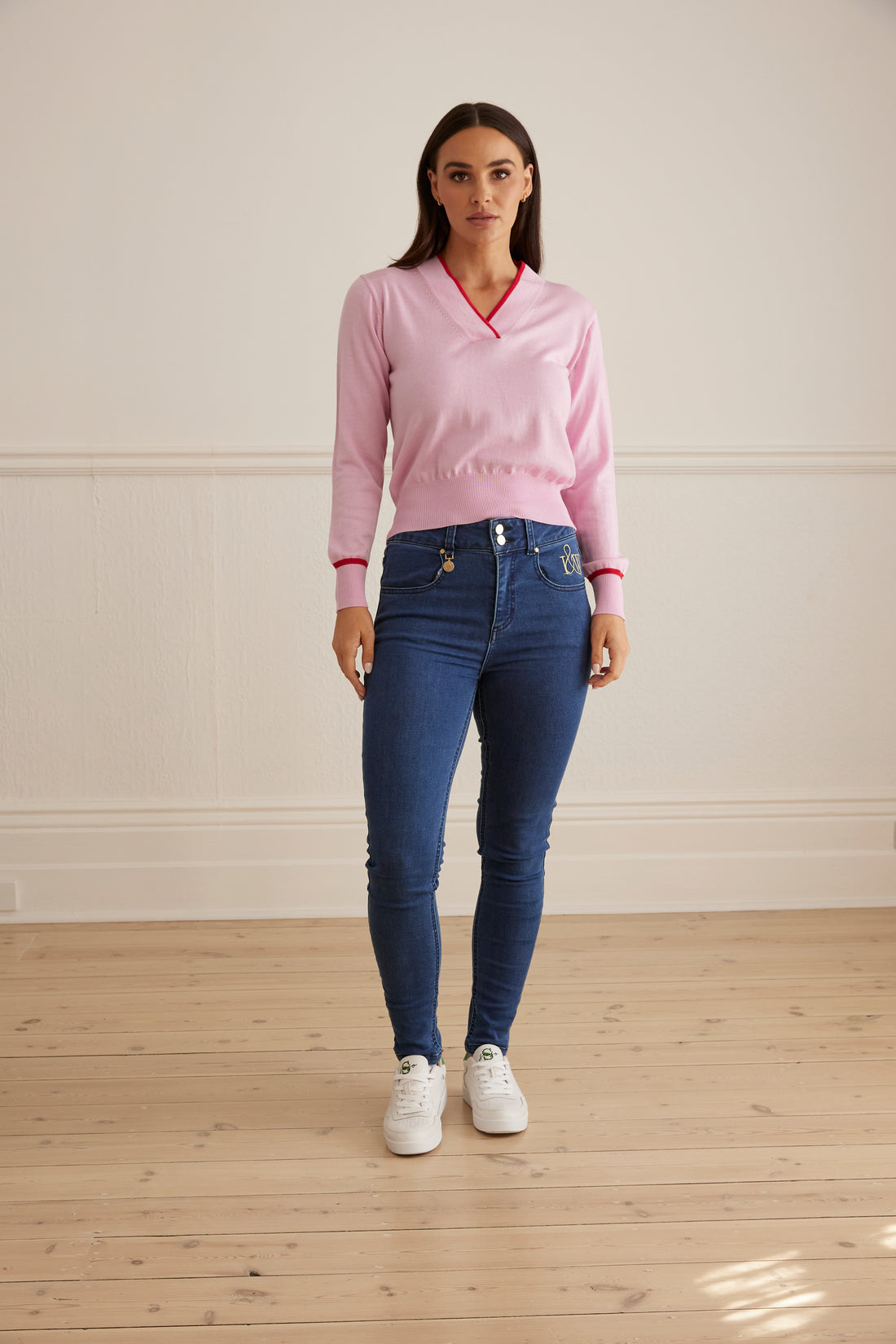 Mia jeans in merino wool blend with classic skinny fit and Iris and Wool embroidery.