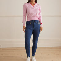 Mia jeans in merino wool blend with classic skinny fit and Iris and Wool embroidery.