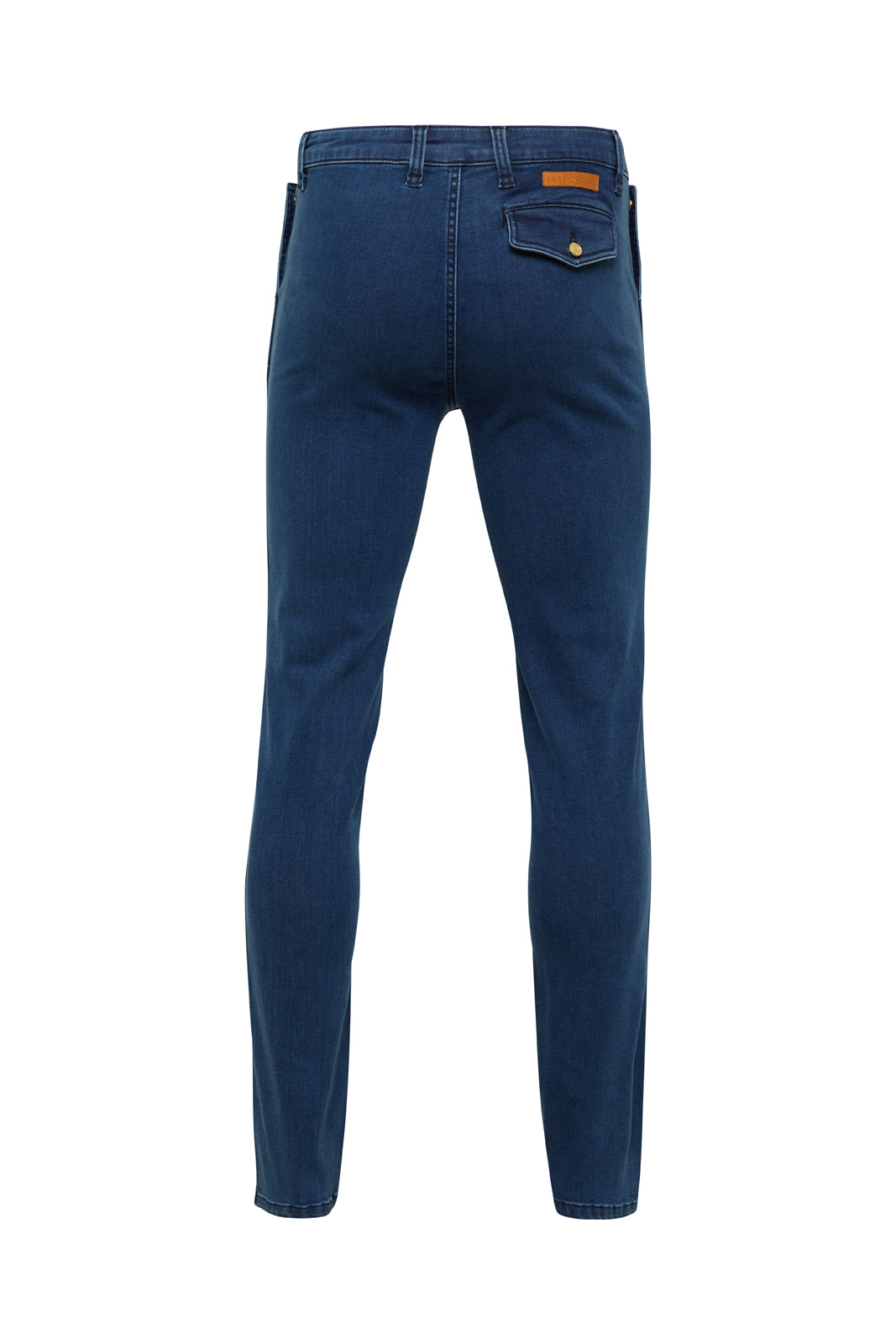 Relaxed fit men’s denim jeans in merino wool blend, designed for durability and comfort.