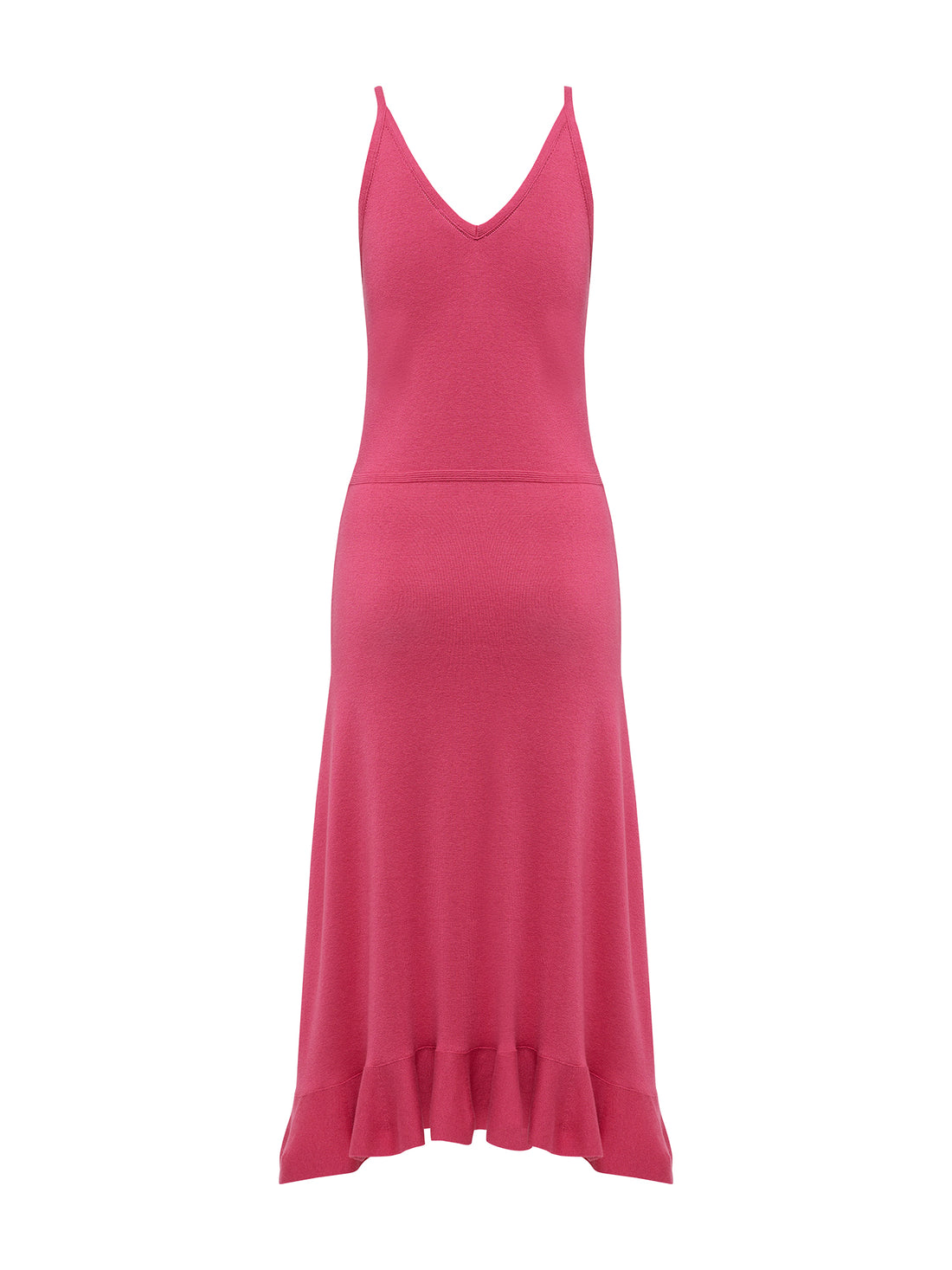 Back view of merino wool dress in pink.