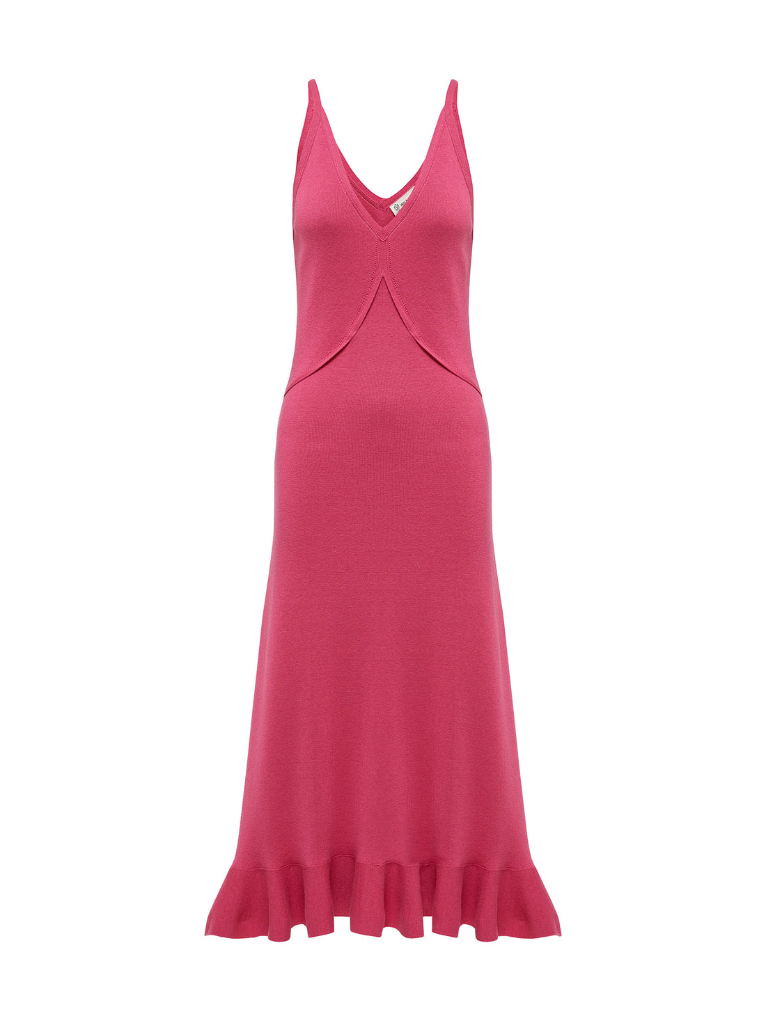 Sophisticated pomegranate merino wool dress featuring a fluted frill hem for an elegant touch.