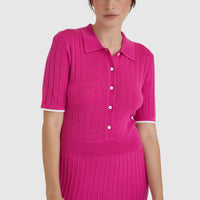 Cerise Cate Polo Dress with classic polo collar and tipped hem.