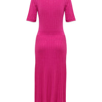 Close up back view of Cerise Cate Polo Dress with classic polo collar and tipped hem.
