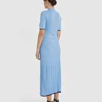 Sporty and elegant wool dress in sky blue, ideal for versatile styling.