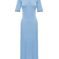 Sky Blue Cate Polo Dress crafted from wool, featuring a classic polo collar and a tipped hem.