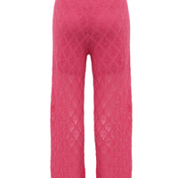 Back view of pink wool pants perfect for summer.