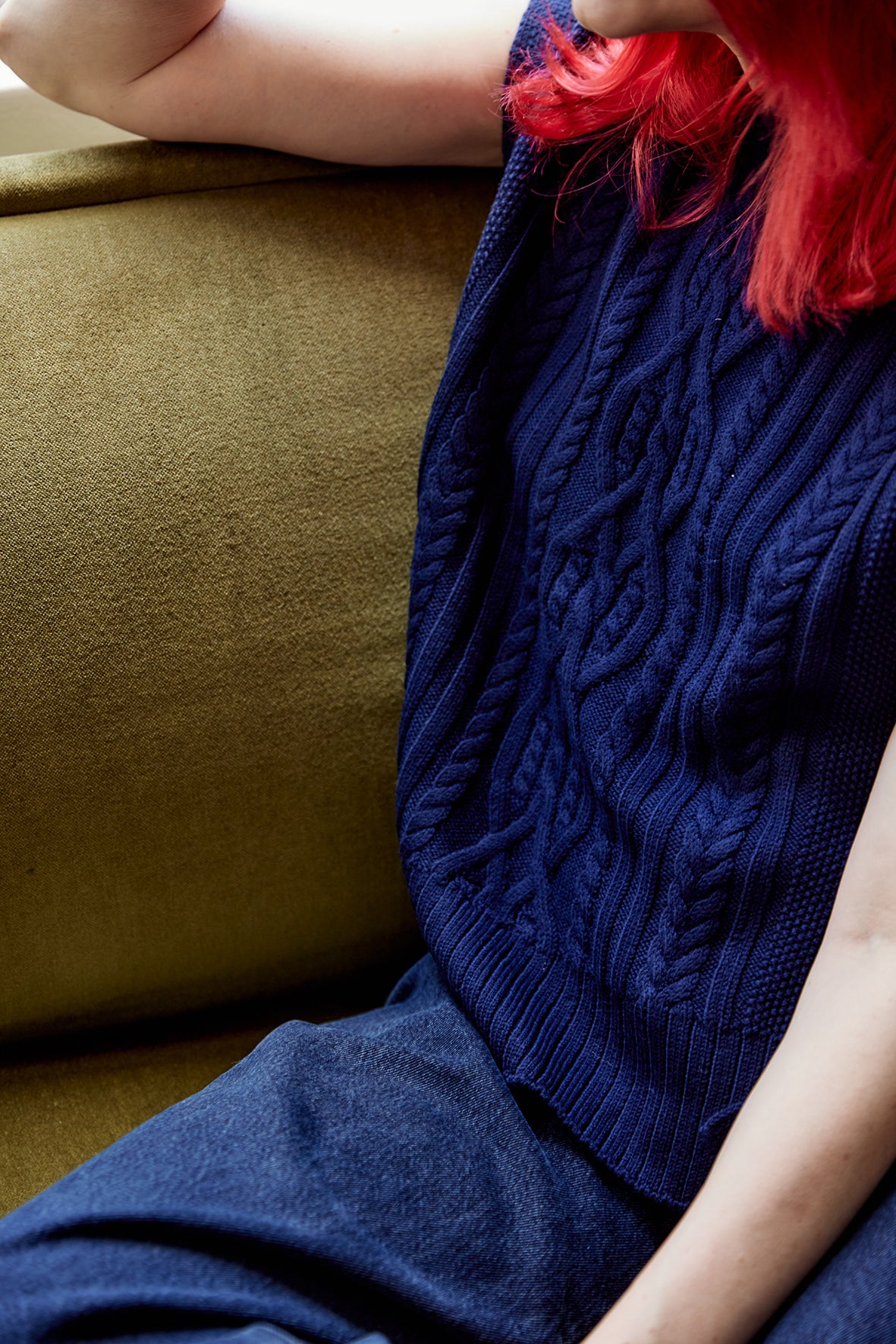 Glynis Traill-Nash in a cozy Merino wool sweater, perfect for any season.