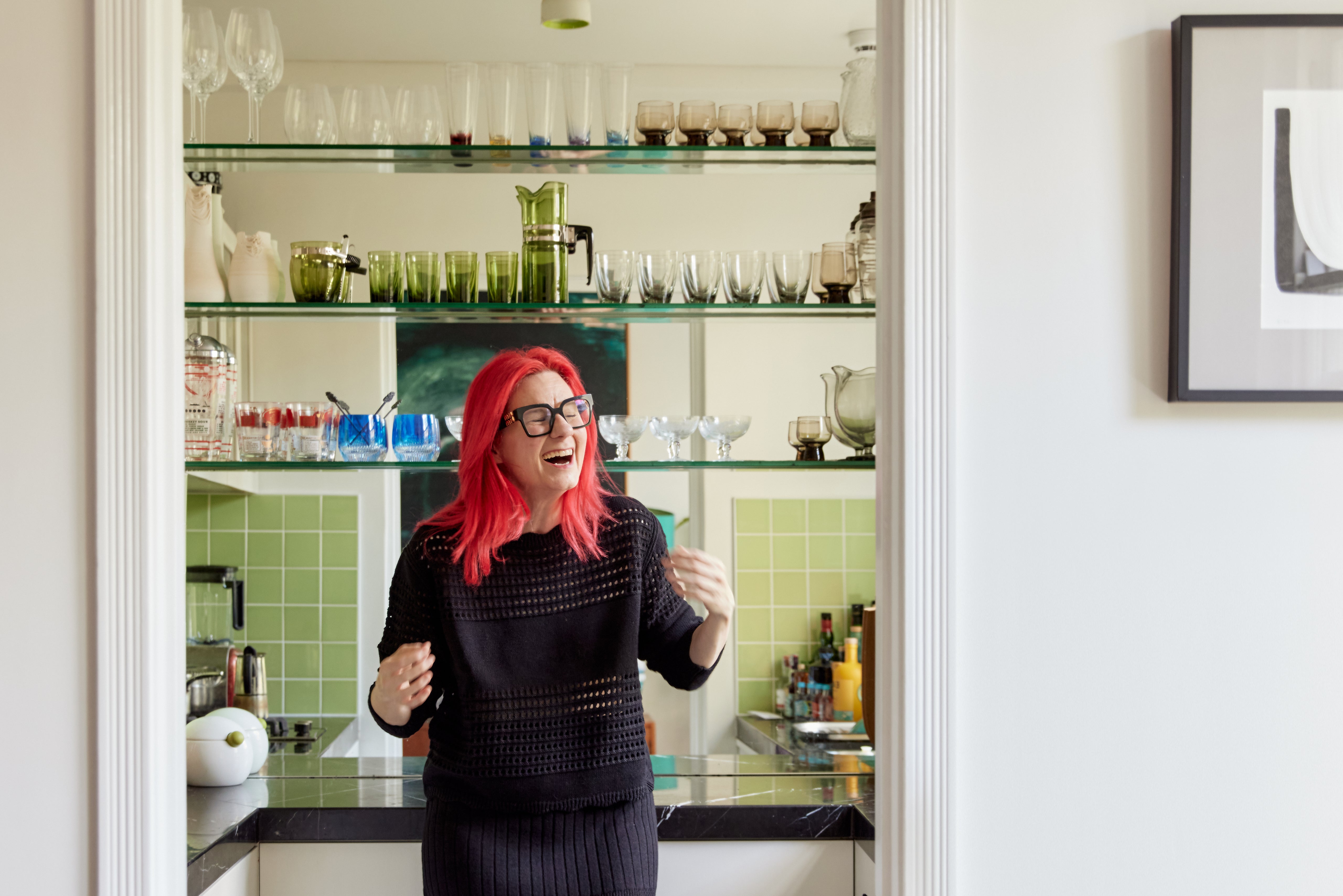 Glynis Traill-Nash in a cozy Merino wool sweater, perfect for any season.